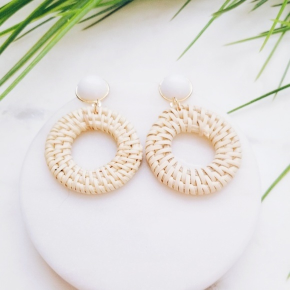 5 for $25 Round Rattan Straw Statement Earrings - Picture 2 of 5